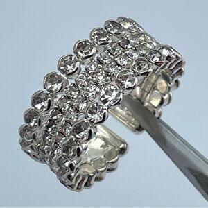 Silver Tone Rhinestone Stretch Band Ring – Multi-Row Sparkle